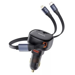 Baseus Enjoyment Pro USB-C + Lightning 60W Car Charger Black