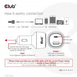 Club3D 63W Notebook/Laptop Power Car Charger Black