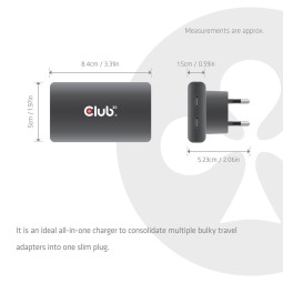 Club3D CAC-1935 USB-C Two Ports Slim Charger 65W GaN PD3.1 PPS