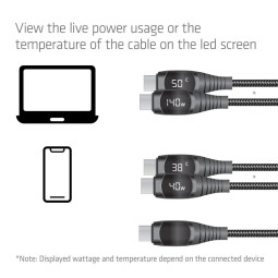 Club3D CAC-2508 USB-C Safe Cable with Power Meter 240W No Data 2m Black