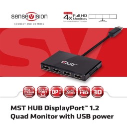 Club3D Multi Stream Transport (MST) Hub DisplayPort 1.2 Quad Monitor USB Powered