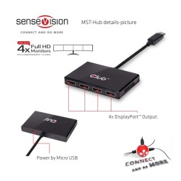 Club3D Multi Stream Transport (MST) Hub DisplayPort 1.2 Quad Monitor USB Powered