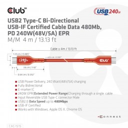 Club3D USB2 Type-C cable 4m Red
