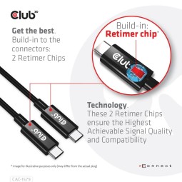Club3D USB4 Gen3x2 Type-C Bi-Directional Cable 8K60Hz or 4K120Hz, Data 40Gbps, PD 240W(48V/5A) EPR M/M Cable 3m Black