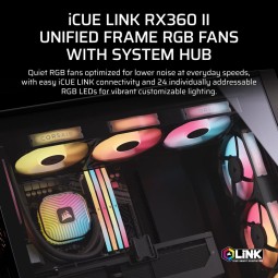 Corsair iCUE LINK RX360 II Unified Frame RGB PWM PC Fans Starter Kit with iCUE LINK System Hub Black