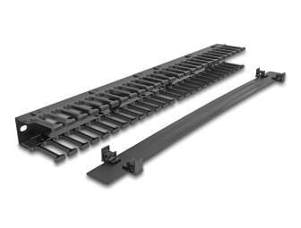 DeLock 19″ Cable Management Routing Panel with 3 openings 1U Black