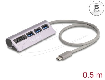 DeLock 3 Port USB 5 Gbps Hub including SD and Micro SD Card Reader with USB Type-C connector Silver
