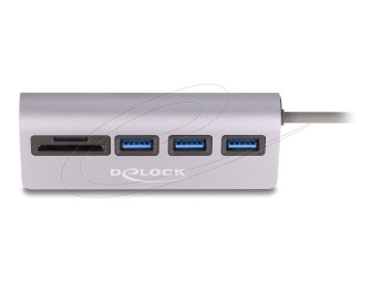 DeLock 3 Port USB 5 Gbps Hub including SD and Micro SD Card Reader with USB Type-C connector Silver