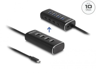 DeLock 4 Port USB 10 Gbps Hub with USB Type-C connector 60 cm Cable and Switch for each port