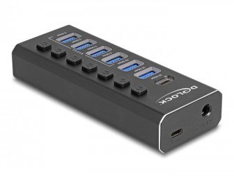 DeLock 7 Port USB Hub with 4 Ports 10 Gbps and 4 Fast Charging Ports with Switch and Illumination