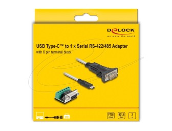 DeLock Adapter USB 2.0 Type-C to 1 x Serial RS-422/485 male with 6 pin terminal block 5V 2m