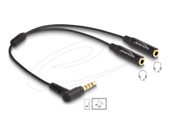 DeLock Audio Splitter stereo jack male 3.5 mm to 2 x stereo jack female 3.5 mm 4 pin angled Black