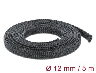 DeLock Braided Sleeve stretchable 5m x 12mm Black