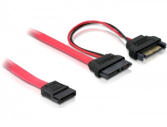 DeLock Cable Slim SATA female > SATA 7 pin + SATA 15 pin 5 V 50cm