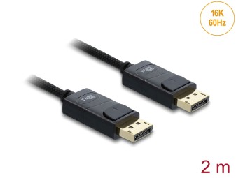 DeLock Coaxial DisplayPort 16K 60 Hz 80 Gbps with braided coating cable 2m Black