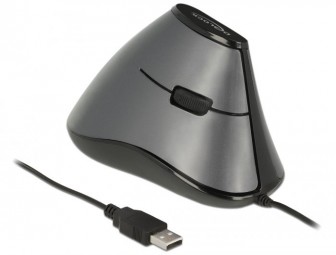 DeLock Ergonomic vertical optical 5-button USB mouse Grey/Black