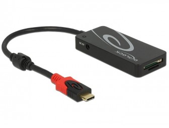 DeLock External USB 3.1 Gen 1 Hub USB Type-C > 3x USB Type-A + 2 Slot SD Card Reader Black