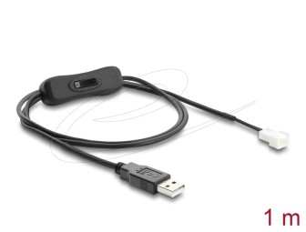 DeLock Fan Cable USB 2.0 Type-A male to 3 pin (2 pins connected) fan connector male with switch 1m Black