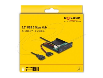 DeLock Front Panel 3.5″ USB 5 Gbps 2 x USB Type-C + 2 x USB Type-A Black