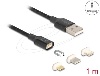 DeLock Magnetic USB Charging Cable Set for 8 Pin Lightning / Micro USB / USB Type-C 1m Black