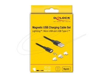 DeLock Magnetic USB Charging Cable Set for 8 Pin Lightning / Micro USB / USB Type-C 1m Black
