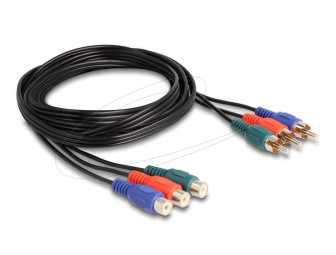 DeLock RCA RGB Extension Cable 3 x male to 3 x female 1m Black