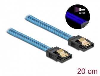 DeLock SATA 6 Gb/s Cable UV glow effect 20cm Blue