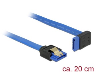 DeLock SATA 6 Gb/s receptacle straight > SATA receptacle upwards angled 20 cm blue with gold clips cable