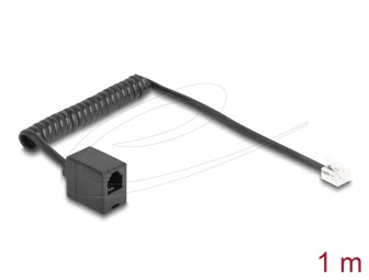 DeLock Telephone Cable / Coiled Cable RJ11 plug to RJ11 jack 1m Black