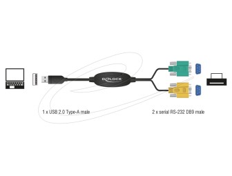 DeLock USB 2.0-A to 2x RS-232 DB9 Cable 1,5m Black