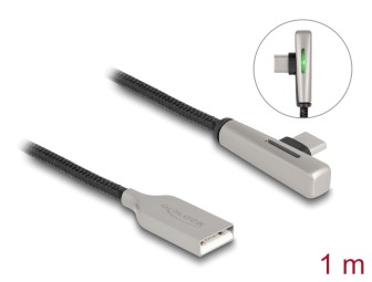 DeLock USB 2.0 Cable Type-A male to USB Type-C male angled with LED and Fast Charging 60W 1m Black