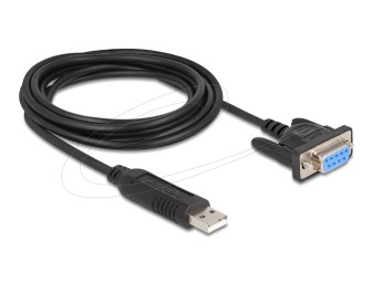 DeLock USB 2.0 to Serial RS-232 Adapter Sub-D 9 female with screws compact connector housing 1.8m Black