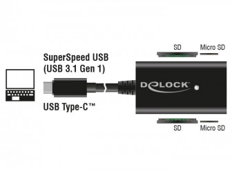 DeLock USB 3.1 Gen 1 Card Reader USB Type-C male 4 Slots