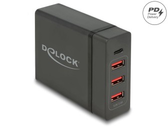 DeLock USB Charger 1xUSB Type-C PD3.0 + 3xUSB Type-A 60W + 12W Black