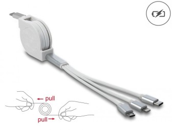 DeLock USB Type-C 3 in 1 Retractable Charging Cable for Lightning/Micro USB/USB Type-C White