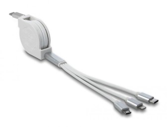 DeLock USB Type-C 3 in 1 Retractable Charging Cable for Lightning/Micro USB/USB Type-C White