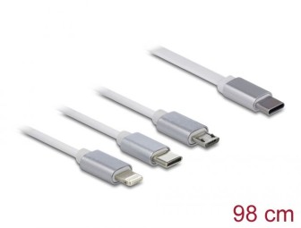 DeLock USB Type-C 3 in 1 Retractable Charging Cable for Lightning/Micro USB/USB Type-C White
