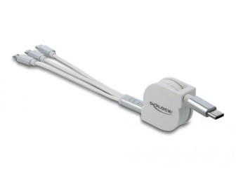 DeLock USB Type-C 3 in 1 Retractable Charging Cable for Lightning/Micro USB/USB Type-C White