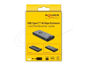DeLock USB Type-C 40Gbps Enclosure for 1xM.2 NVMe PCIe SSD with fan Tool Free Black