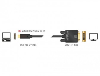 DeLock USB Type-C male > DVI-D (Single Link) male (DP Alt Mode) 4K 30 Hz 2m Black