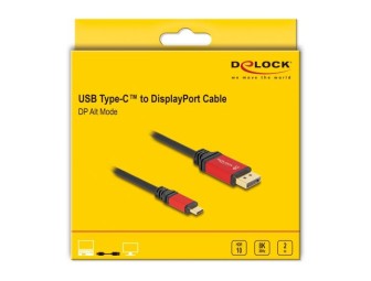 DeLock USB Type-C to DisplayPort Cable (DP Alt Mode) 8K 30 Hz with HDR function 2m Black/Red