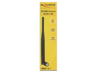 DeLock WLAN 802.11 b/g/n Antenna RP-SMA plug 5 dBi omnidirectional with tilt joint Black