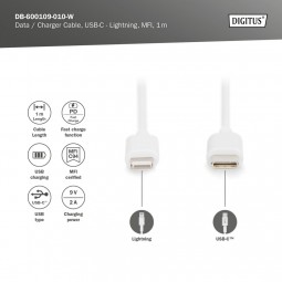 Digitus Data / Charger Cable, USB-C - Lightning, MFI 1m White