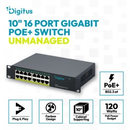 Digitus DN-95334 16-Port Gigabit Unmanaged PoE+ Switch