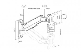 Digitus Universal Single Monitor Mount with Gas Spring, Wall Mount
