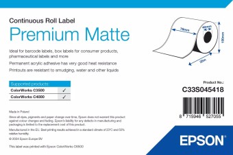 Epson S045418 Premium Matt címkeszalag 101mm x 46mm 18pcs/box