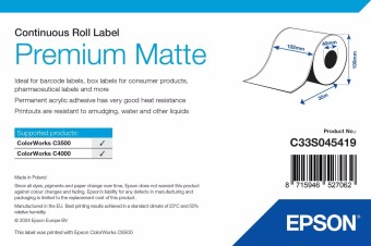 Epson S045419 Premium Matt címkeszalag 101mm x 46mm 18pcs/box