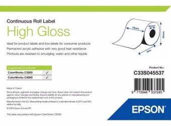 Epson S045537 High Gloss címkeszalag 180mm x 76mm 33m