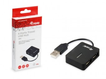 EQuip 4 Ports Travel USB Hub Black