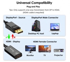 EQuip DP to HDMI male/famale Video Adapter 4K 0,15m Black